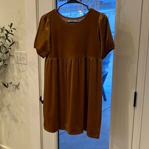Old Navy Brown Babydoll Dress with Puff Sleeves